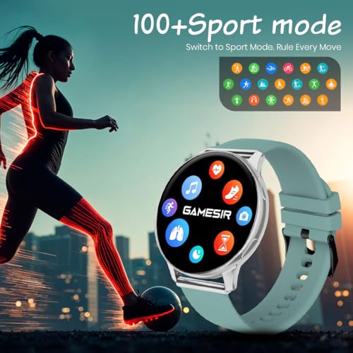 Image of GameSir Active 2 Smartwatch for Men & Women with 1.39 inch HD Round Display, Bluetooth Calling, Heart Rate & SPO₂ Monitor, 100+ Sports Modes, IP67, Long Battery Life for Android & iOS (Light Green)