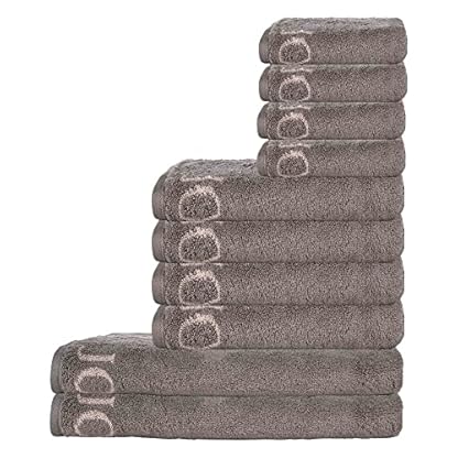 Joop! Handtuch Set, 10-TLG. - Classic, 2X Duschtuch, 4X Handtuch, 4X Gästetuch Braun Set