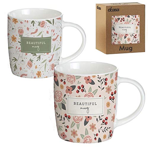 D'CASA Set 2 Tazas MUG 350ML Flores - Mide 8,3X8,3X10 CM - 2 Unidades Diferentes