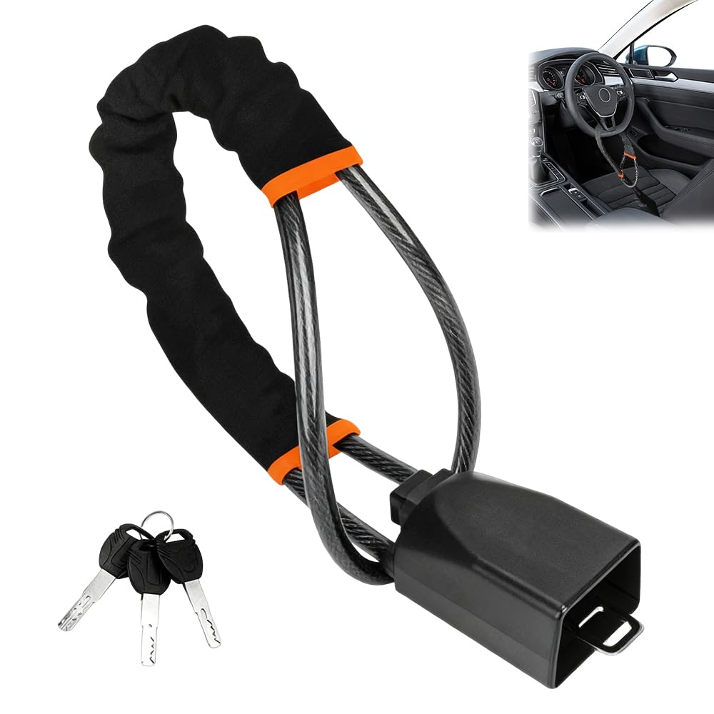 Weciau Black Steering Wheel Lock, Car Lock Anti-Theft Device With 3 Keys, Car Security Devices, Seat Belt Locks Fit Most Vehicles, Trucks, Suvs, And Vans (Black)