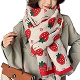 CORIRESHA Women's Cute Strawberry Scarf Cashmere Feel Winter Warm Long Chunky Scarves