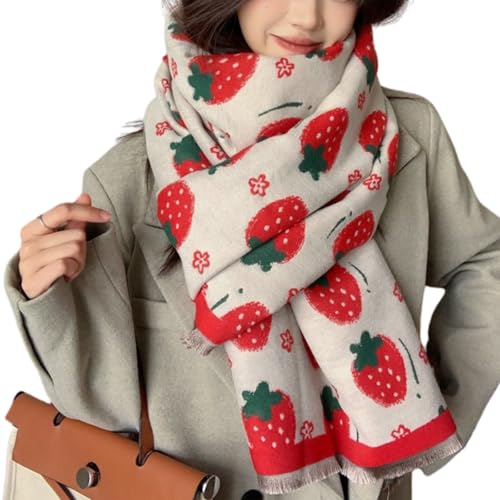 CORIRESHA Women's Cute Strawberry Scarf Cashmere Feel Winter Warm Long Chunky Scarves