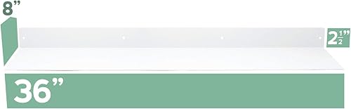 Miniatura 3 de Buhbo Mitus - Estante flotante montado en la pared (8 x 36 pulgadas), acero industrial moderno, color blanco