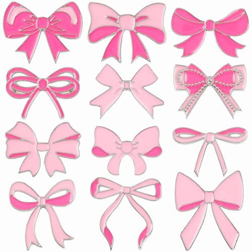 Image of Landical 12 Pcs Pink Bow Brooch Pins for Women Bow Tie Enamel Pins Cute Small Alloy Bowknot Funny Cartoon Lapel Pin for Backpack Goody Bags Hat Dress Suit Shirts Christmas Accessories Gifts