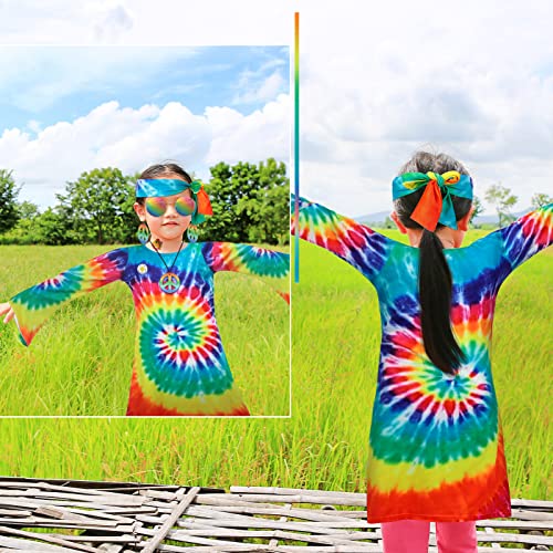 Heentan 16 Pcs 70S Outfits For Girls Kids 60S 80S Hippie Costume Set Boho Dress Hippie Outfits Accessories Set (Rainbow, Large) #TOP5