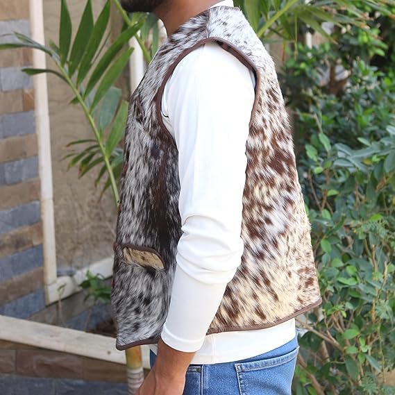 Image of Men's Real Cowhide Leather Hair-on Vest ► Old Western Cowboy Leather Vest For Mens : Natural Cow Hair vest