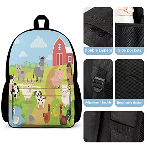 KiuLoam Farm Animals Kids Backpack Set 3 Piece Back To School 16 Inch Book Bag With Lunch Bag Pencil Case For Boys Girls 1-6th Grade3