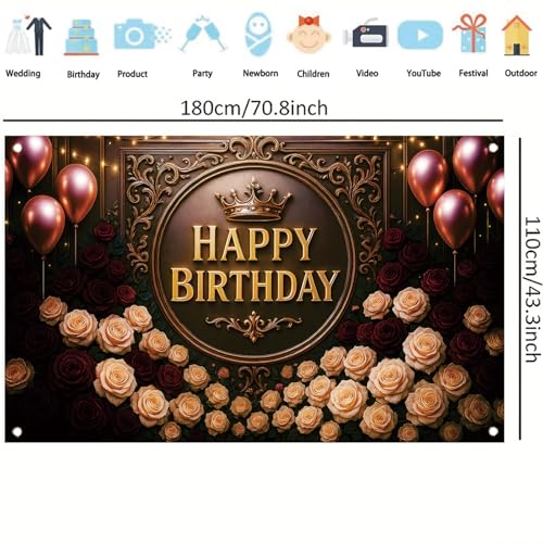 Fondo fotográfico cumpleaños coronas rosas rojo 71x43 pulg miniatura 5