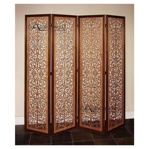 Image of Classic Wood and Craft Wooden Room Divider Partition for Living Room, Privacy Partition, Partition Wall, Divider for Makeup Studio /Office (4 Panels - Full Intricated Frame)