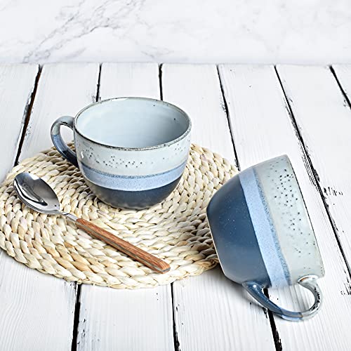 Bosmarlin Large Stoneware Coffee Latte Mug Set Of 2, Ceramic Jumbo Soup Mugs For Office And Home, 18 Oz, Dishwasher And Microwave Safe (Blue, 2) #TOP4