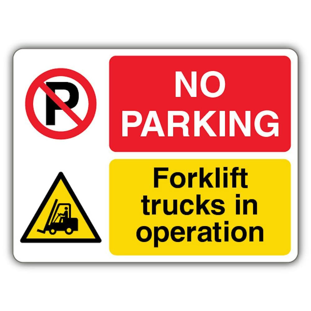 V Safety No Parking Forklift Trucks In Operation - Dual Symbol - Landscape Safety Sign - 600 x 450 mm - RA2 Reflective 3mm Aluminium Composite