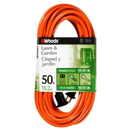 Woods 0723 16/2 SJTW General Purpose Extension Cord, Light Duty, Ideal for Landscaping and Powering Appliances, Water Resistant Flexible Vinyl Jacket, Durable Molded Plug, 50 Foot, Orange