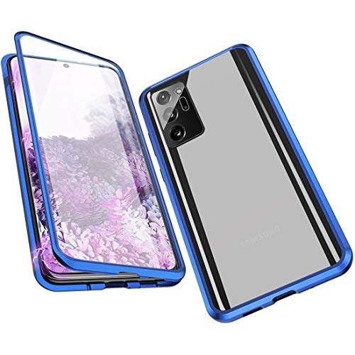 Topmore Hülle Kompatibel mit Samsung Galaxy Note 20 5G Magnetische Handyhülle,Metallrahmen 360 Grad Schutzhülle Vorne und Hinten Gehärtetes Glas Magnet Case Panzerglas Doppelseitige hülle,Blau