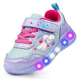 YESKIS Toddler Girls Light Up Shoes Diva Heart LED Flashing Lightweight Mesh Breathable Adorable Running Sneakers for Little Kid Purple 11
