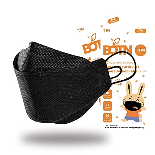 Botn Child Fit 10Pcs Kf94 Protective And Safety Face Mask, 4-Layer Filter And 3D Design, Adjustable Strap And Made In Korea (Black, Small) #TOP3