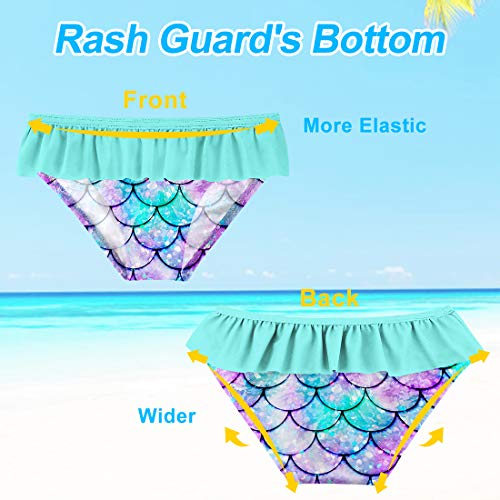 Image of Little Girls Rash Guard Swimsuits Set All Over Print Mermaid Scales 2 Piece Long Sleeve Swimwear Protect Skin 6-7T