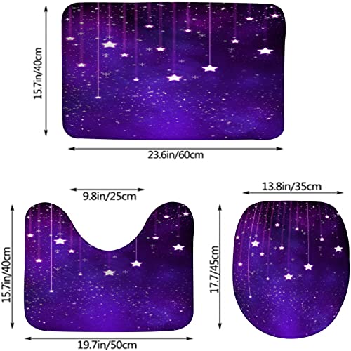 Badezimmerteppich-Set, 3-teilig, Nebelhintergrund, funkelnder Kleiner Stern, Bokeh, Sternennacht, waschbare Badteppiche, rutschfest, mit Rückenpolster, Konturteppich und Toilettendeckelbezug – Bild 3