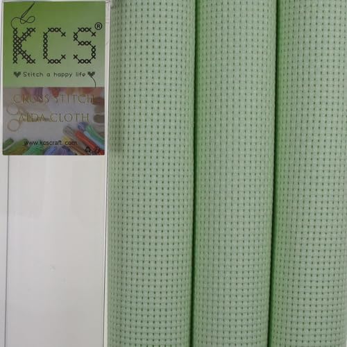 Image of KCS 3 pc of 15 inch x 18 inch(38cmx45cm) Counted Cross Stitch Cotton Aida Cloth Needlework Rolled Fabric Box,11CT,Light Green