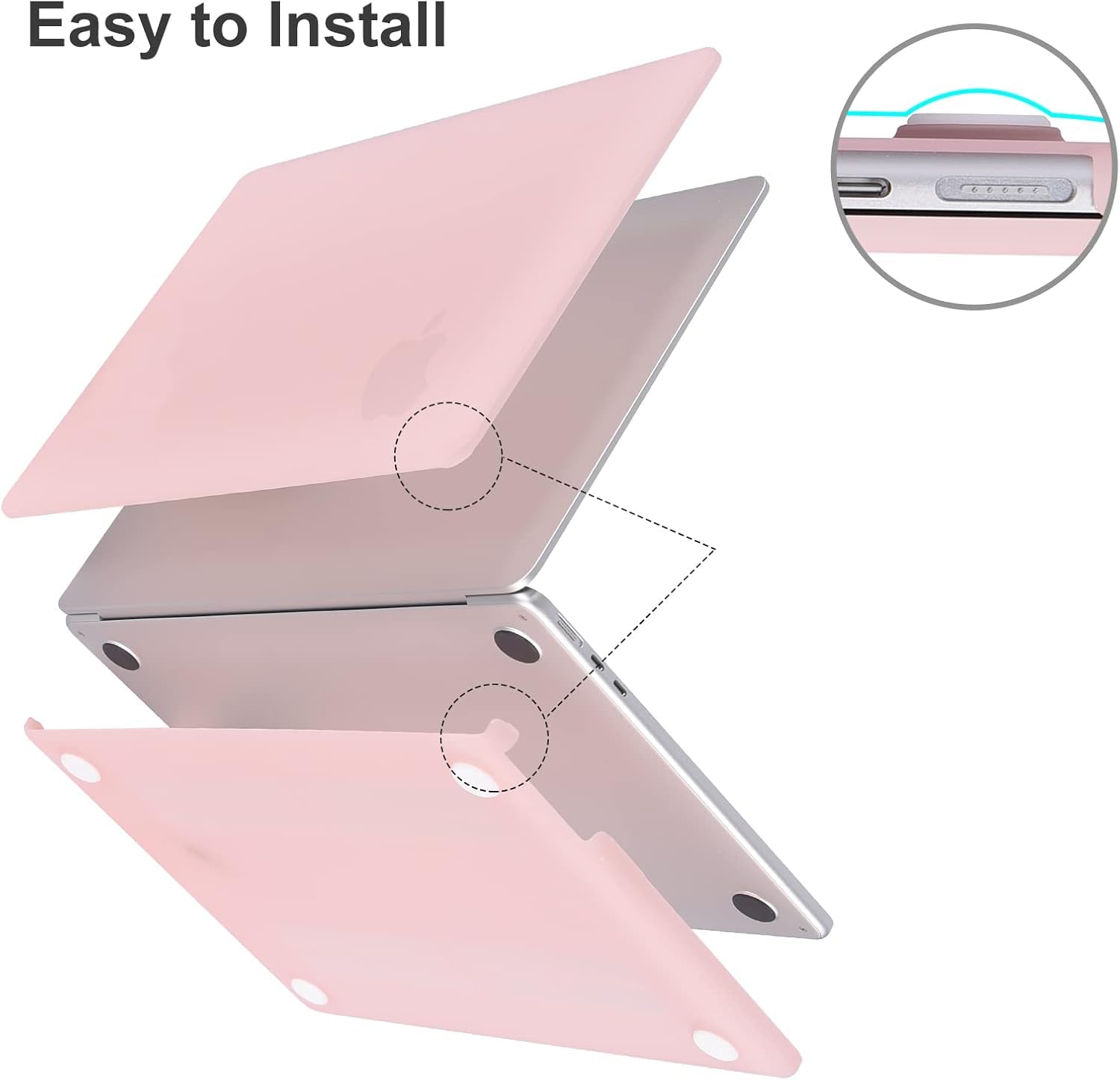 EooCoo Custodia Compatibile con MacBook Air 15 M2 M3 M4 A2941 A3114 A3241 2023 2024 2025 Rilasciato con Touch ID, Mac 15.3 Pollici Cover Rigide Plastica Protezione - Rosa Opaco