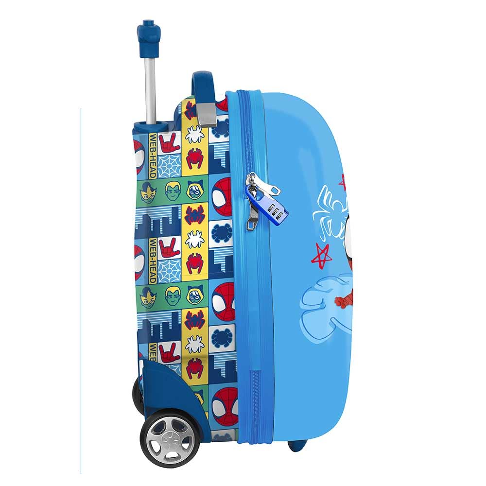 Safta | Maleta Infantil con Ruedas 16″ Spidey Rescue, Carcasa Rígida ABS + PC, Interior Forrado con Bolsillo de Red con Cremallera, Cintas Elásticas Sujetaequipaje, Color Azul, Medidas 28x23x43 cm
