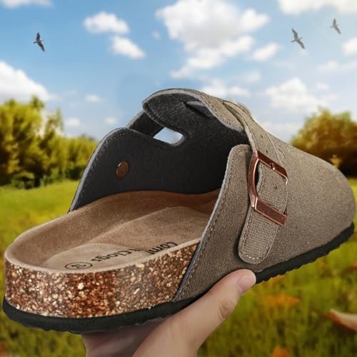 KEMISANT Women Clogs Comfortable Mules Clogs Sandals Slippers Men Women-Suede Upper Cushioned Cork-Footbed3