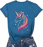 Women's Glitter Unicorn Shirt Funny Birthday T-Shirt Cute Magical Graphic Tees for Teen Girl(Blue,M)
