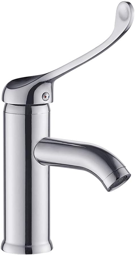 Modenny Copper Elbow Open Touch Laboratory Faucet Raised Long Handle Hot And Cold Water Tap Deck Mounted Medical Table Top And Bottom Basin Sink Mixer Tap (Size : S)
