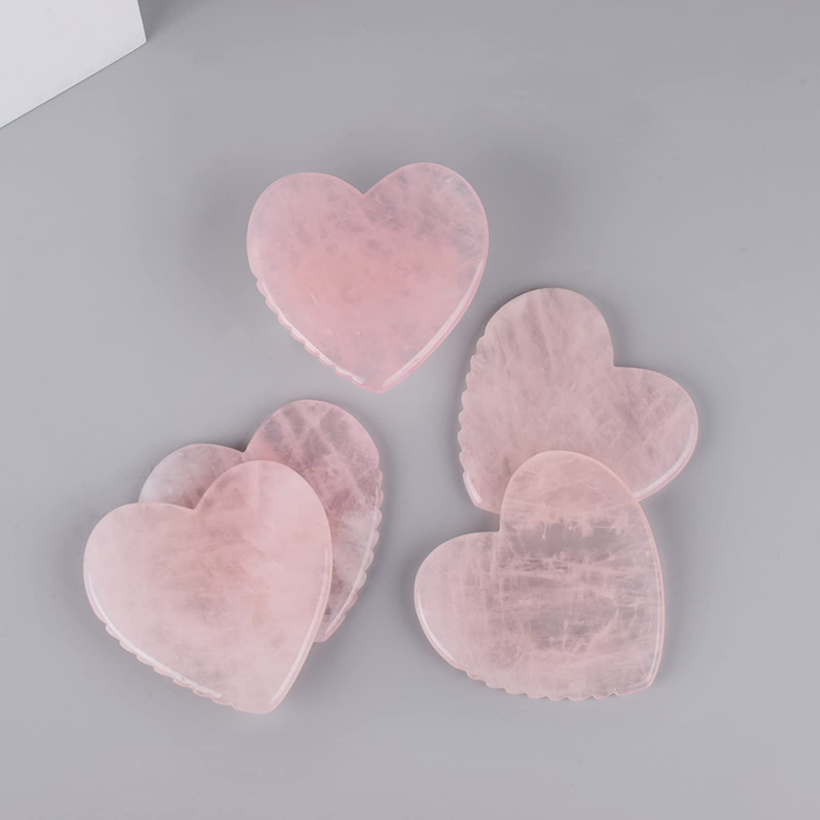 Cuarzo Rosa Natural Amor-Corazón Masaje Diente de Sierra Gua Sha Herramienta Raspado Cuello Cuidado de la Cara Cristal Piedra Salud Masajeador Corporal, 1 Piezas Inicio Colecciones
