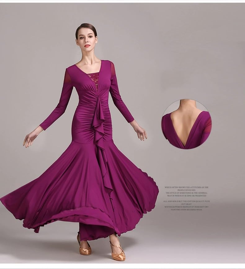 HEARTTOUCH Women Ballroom Dance Dress Modern Waltz Tango Dance Costume Long Sleeve National Standard Competition Performance