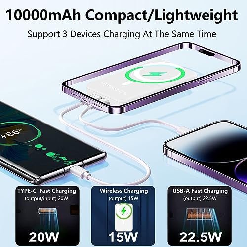 LUCKYDUO Wireless Power Bank 10000 mAh Mag-Safe bezprzewodowy przenośna ładowarka składany magnetyczny powerbank Wyświetlacz LED szybkiego ładowania PD 22,5 W Mag-Safe Powerbank dla iPhone 14/13 /12