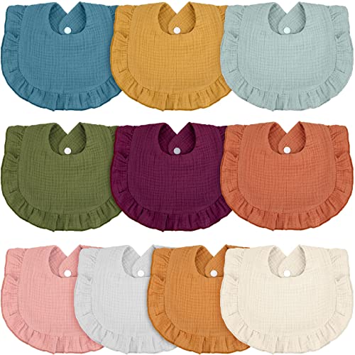 Image of Seematn 10 Pcs Baby Muslin Bibs for Unisex Girls & Boys Drool Bibs Bandana Ruffle Soft Cotton for Newborn Infants Toddlers(Classic Colors)