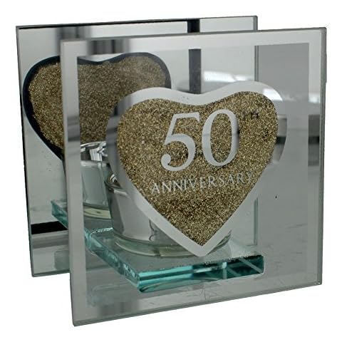 Golden 50th Wedding Anniversary Tea Light Holder Mirrored Glass Cover