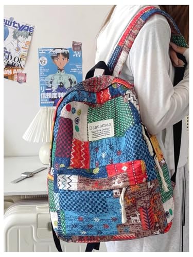 Boho Western Backpack Women Men - Ethnic Vintage Aesthetic Slouchy Daypack Indie Design Travel Casual Bag (Navy)2