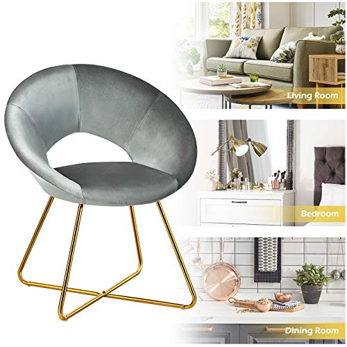 Giantex Modern Velvet Accent Chair, Comfy Cute Upholstered Vanity Desk Chair, Max Load 300 Lbs, Decorative Mid Century Single Sofa Armchair For Living Room, Bedroom, Dining Room, Grey #TOP6