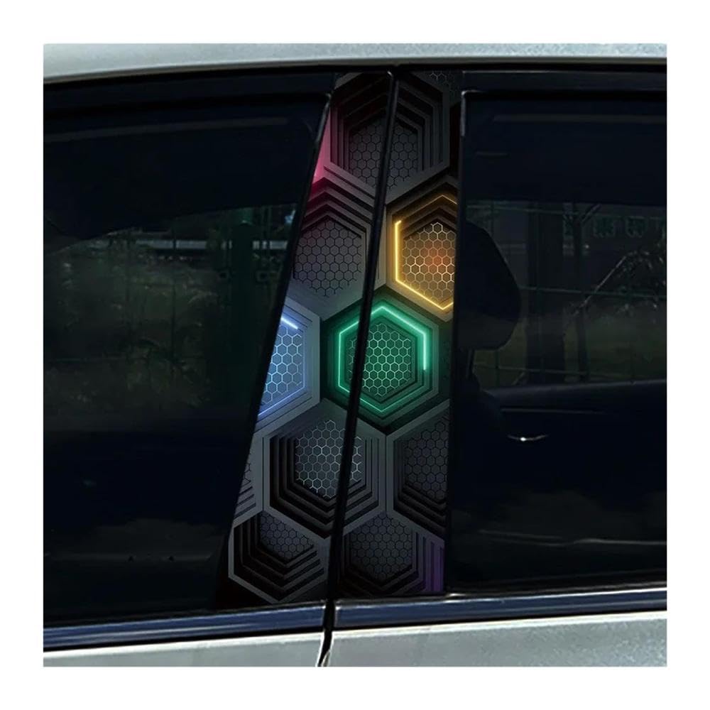 Decorative Items 2PCS Black Honeycomb Hexagon Car B-Pillar Stickers Center Column Waterproof Decals(I)