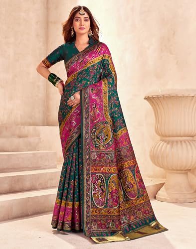 Image of SIRIL Women's Silk Kashmiri Minakari Jacquard Saree With Unstitched Blouse Piece
