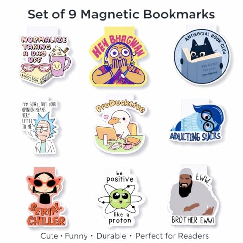 Image of Zesta Magnetic Bookmark Set of 9 | Aesthetic Book Mark for Reading | Cute Anime Bookmarks for Kids, Students | Book Accessories for Novels, Gifts for Readers