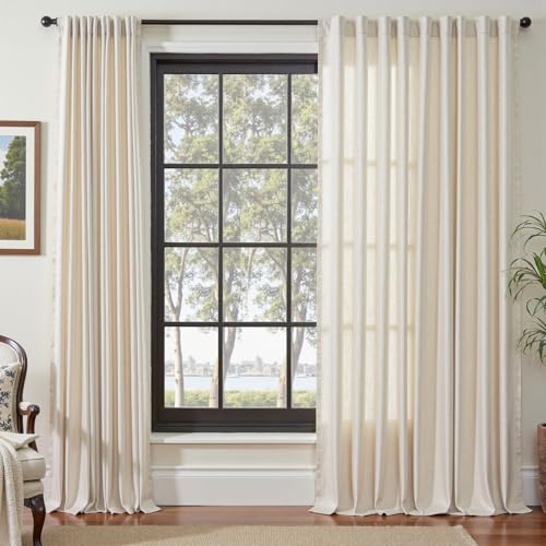 Image of jinchan Linen Curtains Light Filtering Back Tab 84x84 Inch 1 Panel Beige