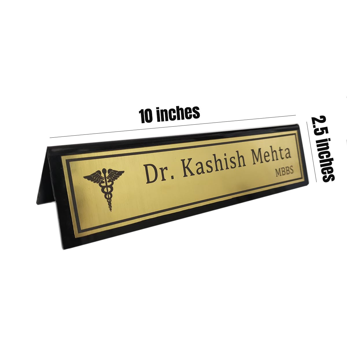 Personalized Acrylic Desk Name Plate - Custom Office Name Signage, Elegant Gift for Doctors, Advocates & Professionals (10x2.5 inches, Clear & Durable) (Brushed Gold) — Amazon image 2