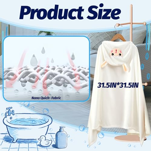 Image of Hooded Baby Towel- Large Baby Towel with Hood(31.5 x 31.5 Inch), Natural toddler towels,Ultra Soft and Absorbent Coral Velvet Coral Fleece Bath Towel for Infants, Newborns, Toddlers, Unisex (white)