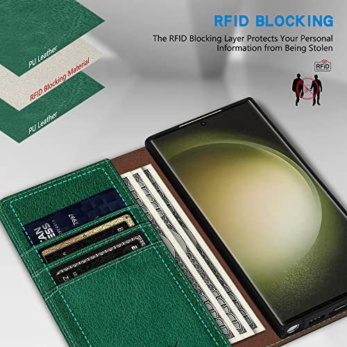 Image of ZZXX for Galaxy S23 Ultra Wallet Case Strong Magnetic 6.8 inch,Green