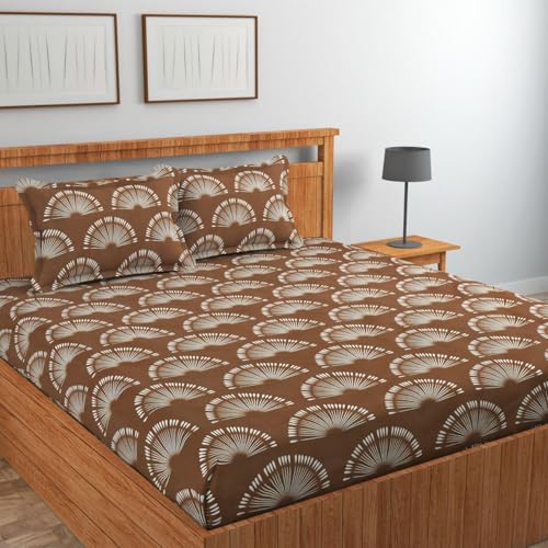 Image of Jashan Super Soft Glace Cotton Fabric 300 TC All Around Elastic Fitted Elegent Design King Size Double Bed Bedsheet with 2 Pillow Covers Fits Upto Mattress of 10 Inche,Size-72 x 78 x 10 Inche-Brown