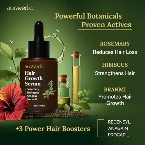 Image of Auravedic Advance Hair Growth Serum For Scalp with 3% Redensyl, 2% Anagain, 3% Procapil, Caffeine, Biotin, Bhringaraj, Rosemary Oil For Hair Serum For Hair Fall Control 30ML
