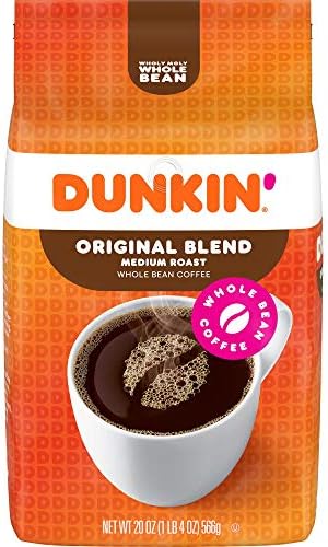 Dunkin' Original Blend Medium Roast Whole Bean Coffee, 20 Ounces (Pack of 6)