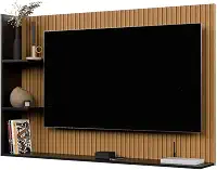 Painel Para TV 50 Polegadas Sala/Quarto Nicho Prateleira Berlim (Ripado/Preto)