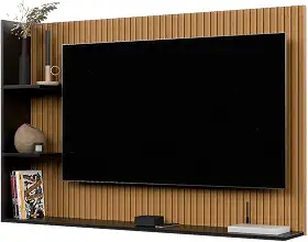 Painel Para TV 50 Polegadas Sala/Quarto Nicho Prateleira Berlim (Ripado/Preto)