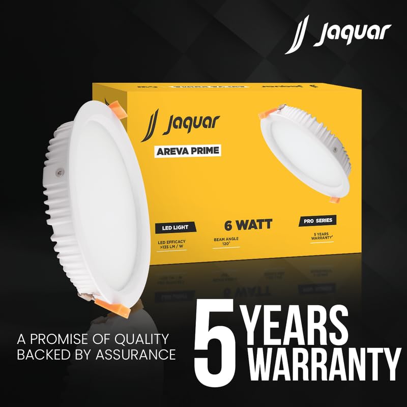 Image of Jaquar 6W Areva Prime Round Downlight with Aluminum housing | 5 Year Warranty | Warm White (3000 k) Sleek Backlit Design | Recessed Mounted False Ceiling | 80 mm Cutout |90x28 mm (Pack 1)