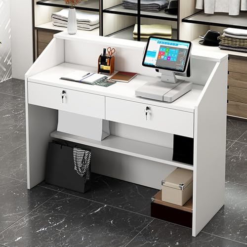 Comptoir de Réception Moderne avec Tiroirs Verrouillables, Petite Table De Caisse En Bois Comptoir...