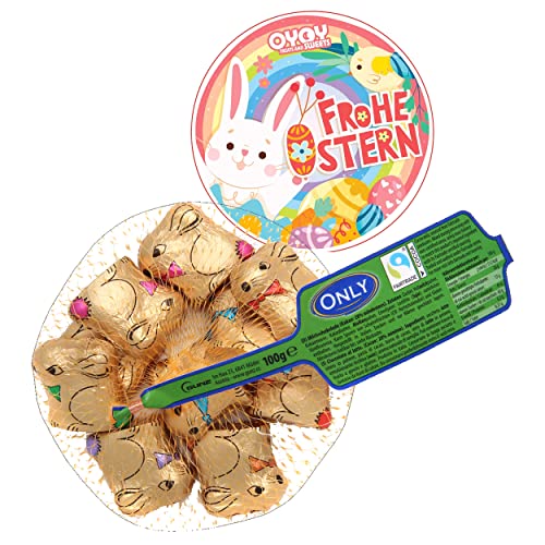 Goldene Hasen aus Milchschokolade I mit Oster-Aufkleber I mini Osterhasen aus Schokolade I Ostersüßigkeiten I Osterschokolade I Schokoladengeschenk Ostern Fair Trade Kakao I (100g Goldene Hasen) Cover