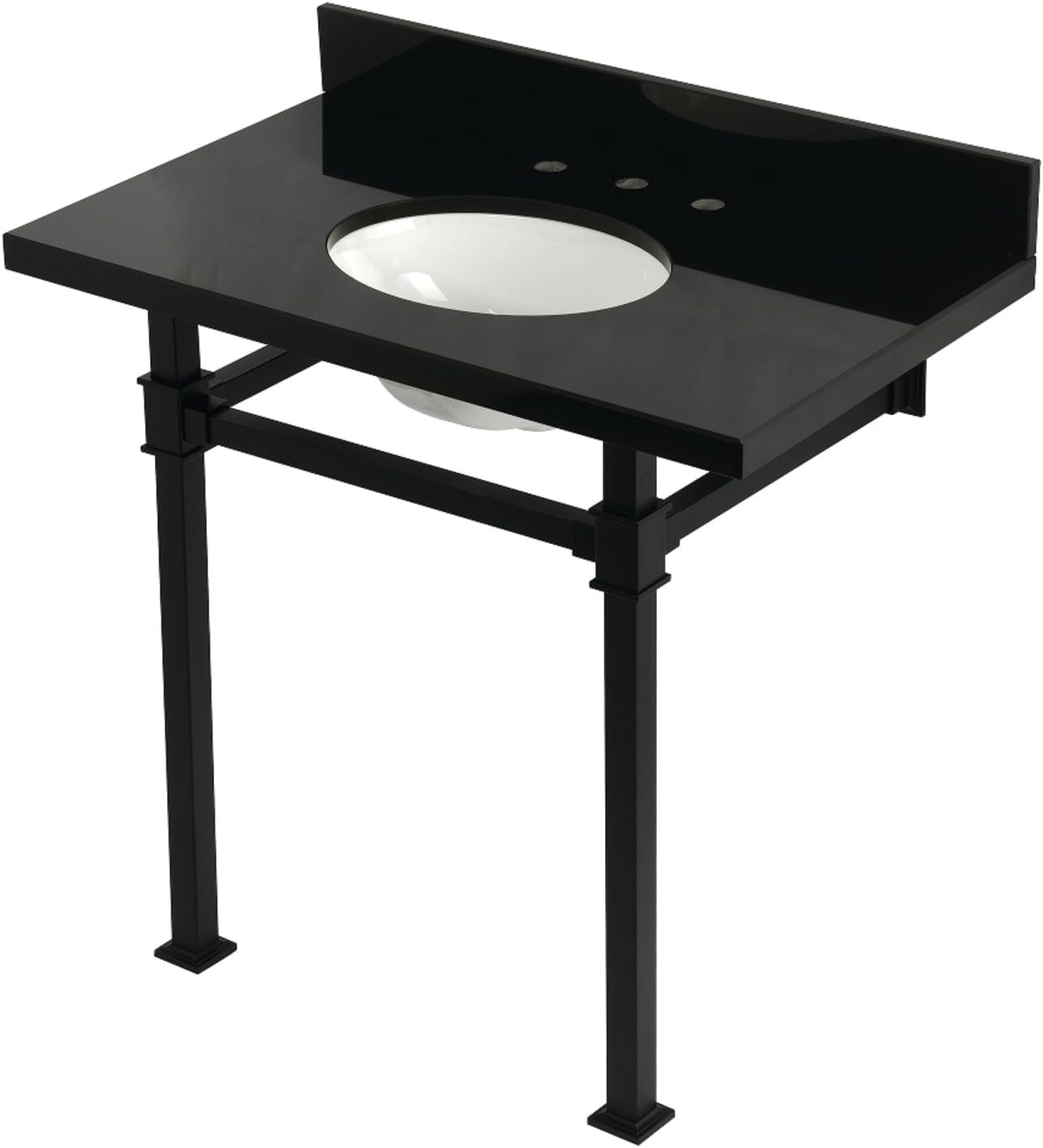 Kingston Brass KVPK36KOQ7 Monarch 36" Black Granite Console Sink with Stainless Steel Legs, Black Granite/Brushed Brass